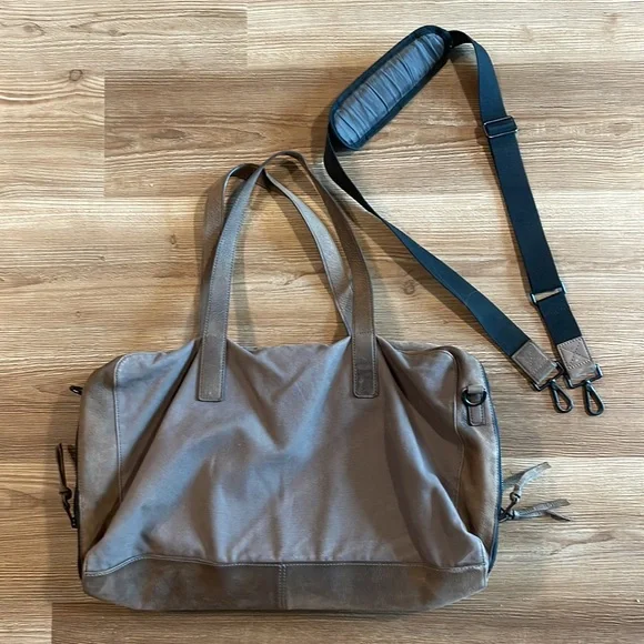 Allsaints Brown leather/canvas weekender - Picture 2 of 11